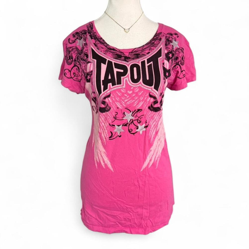 Pink Y2K Vintage TAPOUT baby tee grunge Streetwear star short sleeve top size xl